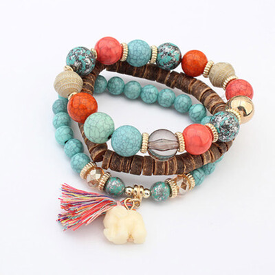 

Jewelry Bracelets Lovely Women Multi-Element Beads Multi-Circle Elephant Pendant Bracelet SKY