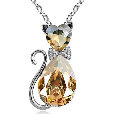 

Luxury Wedding Bridal Women Cat Rhinestone Charm Pendant Necklace Party