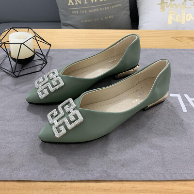 

Single shoe women Joker summer rhinestone square buckle pointed grandma shoes lazy one pedal shallow tide