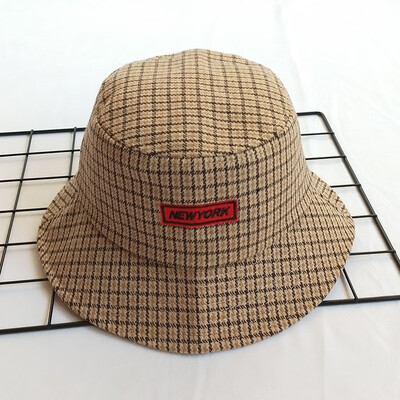 

Net Red Hat children Spring Winter Ms Fisherman hat female Korean version embroidered plaid couple basin hat casual anti-sun hat