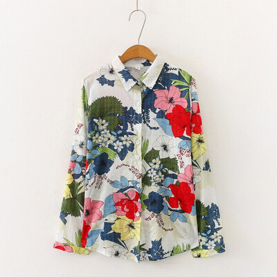 

Autumn Casual Sweet Print Female Blouse Loose Full Sleeve Turn-Down Collar Shirts Women Tops