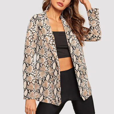 

Women Sexy Long Sleeve Snakeskin Leopard Business Work Suit Coat Top Outwear