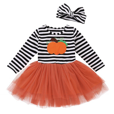 

Girls Long Sleeve Cartoon DressBow Headband 2pcs Suit 2018 New Halloween Costume Kids Outfits Childrens Clothing 1-6Y