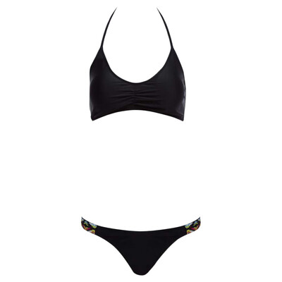 

Sexy Halter Neck Padded Backless Print Low Waist Elastic Swimsuit Women Bikini Set