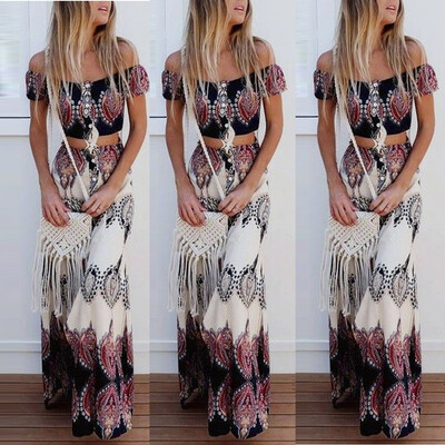 

Roseonmyhand Womens Summer Beach Printing Vest Shirt Tops Blouse Skirts 2PCS Set