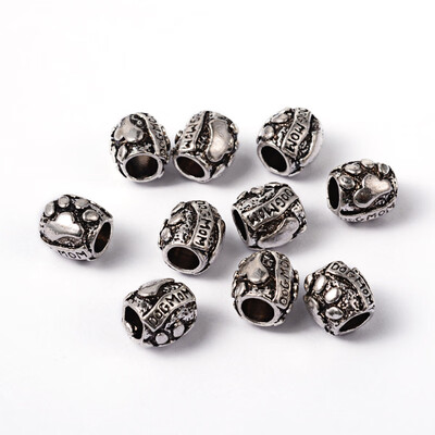 

Tibetan Style Alloy European Large Hole Beads Barrel with Paw Print&Dog Mom Nickel Free & Lead Free Antique Silver