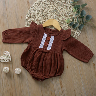 

Newborn Baby Girl Clothes Long Sleeve Button Romper Jumpsuit Bodysuit Outfit