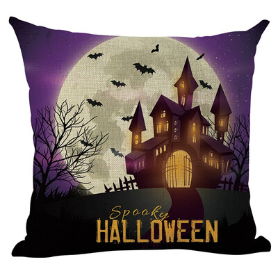 

Happy Halloween Flax Square Pillow Case Witch Pumpkin Pattern Decorative Throw Pillow Cover for Home Bar Halloween Home Supplies