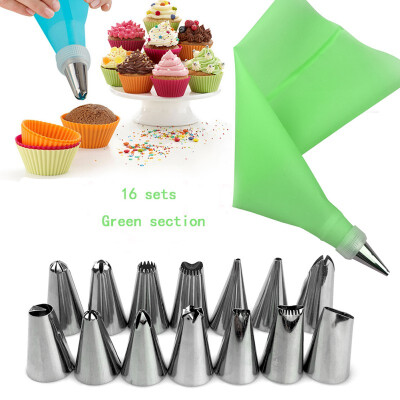 

16 PcsSet Icing Piping Cream Pastry BagStainless Steel Nozzle Pastry Tips Sets DIY Cake Tools