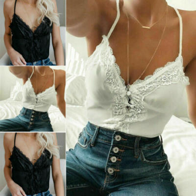 

Fashion Women Lace Vest Sleeveless Loose Camisole V-Neck Tank Top Blouse T-Shirt