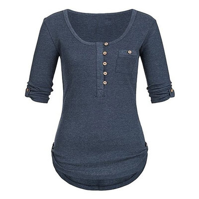 

Women Fashion Autumn Concise Casual Solid Color All-match Round Collar Pullover T-shirts