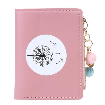 

Cute Women Bifold Purse Printing Beads Pendant Leather Wallet Card Holder