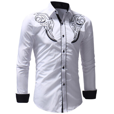 

Men\s Casual Slim Fit Chest Embroidered Long Sleeve Shirt