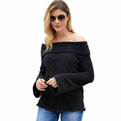 

One-shoulder long-sleeved sweater womens hooded velvet wool sweater