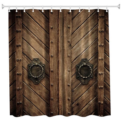 

Rivet Wooden Door Polyester Shower Curtain Bathroom Curtain High Definition 3D Printing Water-Proof