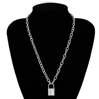 

Vintage Punk Lock Pendant Gold Necklace For Women Double Layered Thick Long Chains Miami PadLock Necklace Chunky Gothic Jewelry