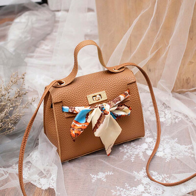 

New Simple Fashion Silk Band Bow Lock Scarf Chain Small Square Bag Luxury Bag Handbag For Women