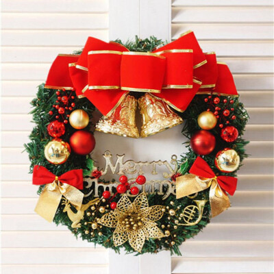 

〖Follure〗30cm Christmas Large Wreath Door Wall Ornament Garland Decoration Red Bowknot