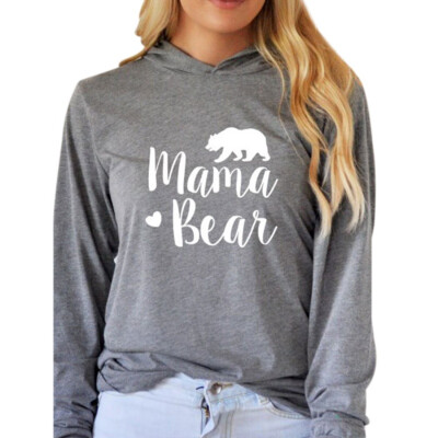 

Autumn Hoodies Women Sweatshirts Long Sleeve harajuku Pullovers Hoodie MAMA Heart BEAR Printed Female Long Sleeve Hoodie