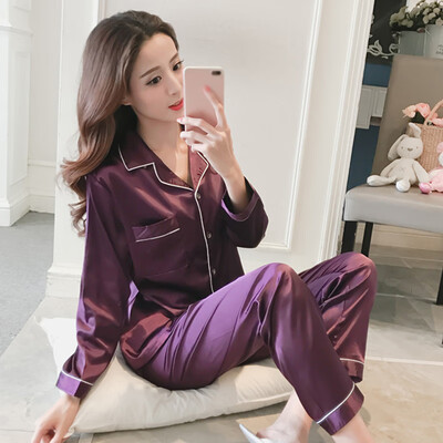 

Womens Ladies Satin Pyjamas Set Long Sleeve Pajamas Sleepwear Dress Home Wear