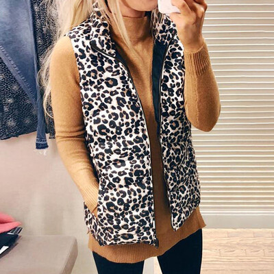 

Tailored Women Leopard Sleeveless Pullover Blouse Open Front Jacket Coat Long Outerwear