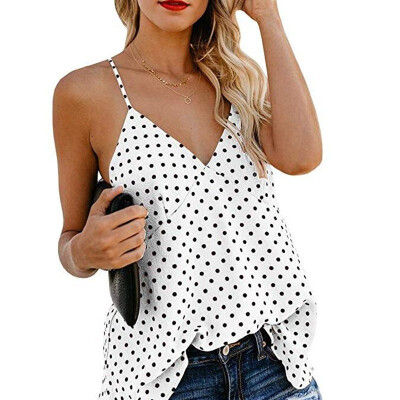 

Print V Neck Sexy Backless Vest Casual Top Camisole