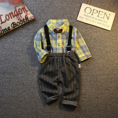 

Toddler Newborn Boy Autumn Outfits Long Sleeve Plaid Print TopStrap Trousers Casual Sets