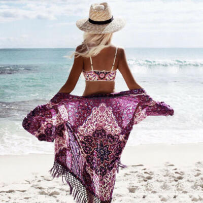 

Womens Beachwear Swimwear Floral Bikini Cover Up Kaftan Summer Chiffon Dress