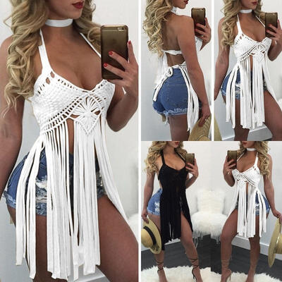 

Women Sexy Crochet Knit Bralette Bra Beach Bikini Halter Crop Top Cami Tank