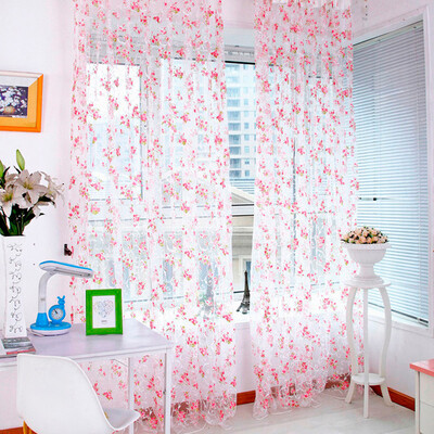 

Gobestart Flower Sheer Curtain Tulle Window Treatment Voile Drape Valance 1 Panel Fabric