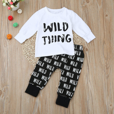

Toddler Kids Baby Boys Outfit Clothes Letter Print Tops T-ShirtLong Pants 1Set