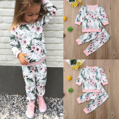 

Toddler Kids Baby Girls Floral Long Sleeve Tops Pants Leggings 2Pcs Set Clothes