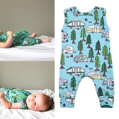 

Newborn Baby Boy Girl Tree&Car Print Boy Girl Romper Summer Bodysuit Jumpsuit