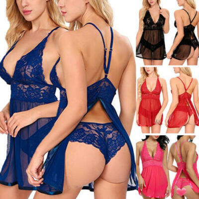 

UK Sexy Lingerie Lace BraG-string Thong Babydoll Sleepwear Underwear Nightwear