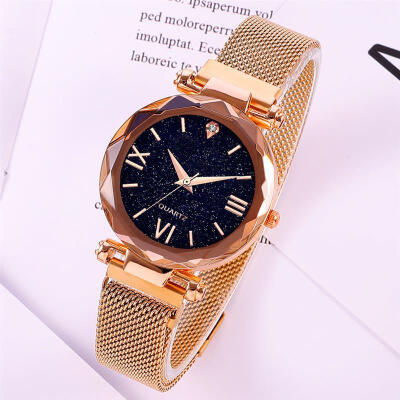 

Hot Sale Fashion Magnet Mesh Band Watch WomenS Luxury Quartz Wristwatch Ladies Elegant Purple Watches Starry Sky Clock