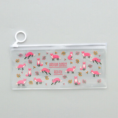 

Mohamm Korean PVC Kawaii Flower Transparent Zipper Fox Pencil Pouch Pencil Bag for Girls School Supplies Stationery