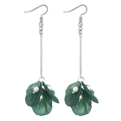 

4 Color Fashion Imitation Pearl Women Drop Earring Petal Design Long Earring