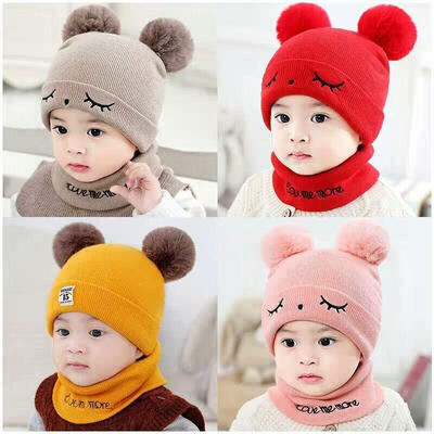 

Newborn Baby Boys Girls Pom Hat Scarf Winter Crochet Knit Bobble Beanie Cap Set