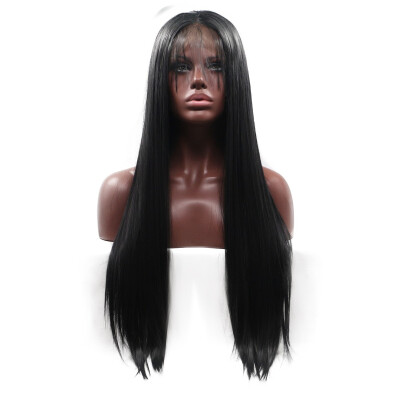 

Amazing Star Lace Frontal Wig Long Straight Hair Black Color Synthetic Wig Half Hand Tied Heat Resistant with Baby Hair