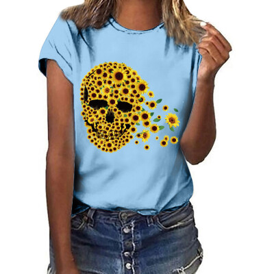 

Starmoon Women Plus Size Print Funny Sunflower Short Sleeved T-shirt Blouse Tops