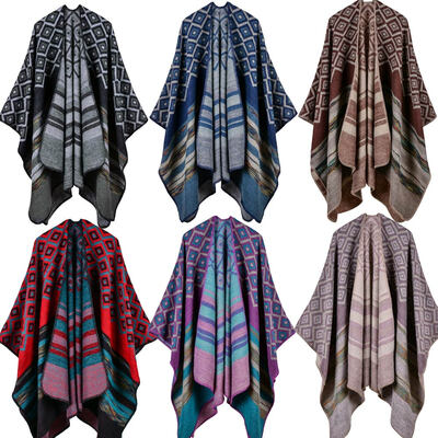 

Winter Women Loose Outerwear Coat Oversized Knitted Cashmere Poncho Cape Shawl Cardigan Sweater
