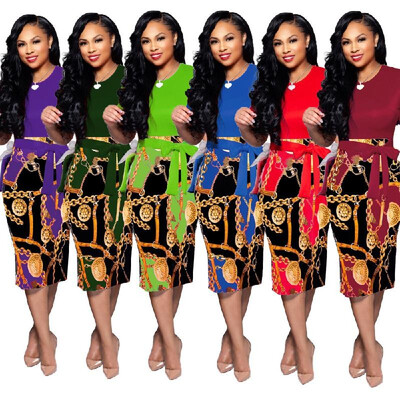

X9121 cross-border for Amazon explosions European&American fashion print zipper short-sleeved tight dress Dark