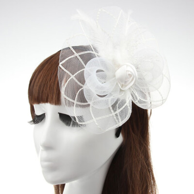 

Women Feather Headwear Fascinator Hair Clip Mesh Wedding Birdcage Hat Part