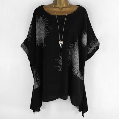 

Nomeni Plus Size Women Short Sleeve Printing Cotton And Linen T-Shirts Tops Blouses