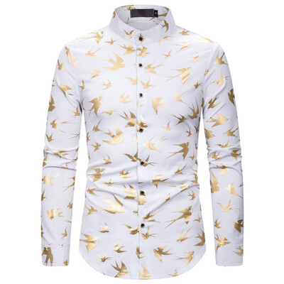 

Tailored Mens Casual Turn-down Collar Long Sleeve Shirt Gentleman Printing Wedding Tops