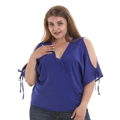 

Roseonmyhand Womens Short Sleeve Off Shoulder Strap Bow Large Size Chiffon Blouse T-Shirt