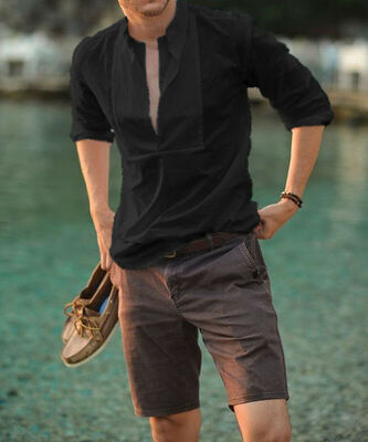 

Men Summer Fashion Slim Fit Shirt Top Long Sleeve Casual T-shirt Tee Beach Wear