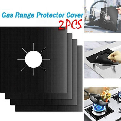

2Pcs Teflon Gas Hob Range Protective Cover Stovetop Burner Washable Cleaning Pad