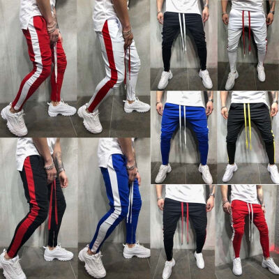 

MEN HIPSTER Jogger Gym Workout TRACK SIDE COLOR STRIPE TRACK ANKLE ZIP PANTS