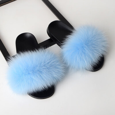 

QIU YAN new fashion wild fox real hair slippers word trawl net red cool dragging tide shoes 16884